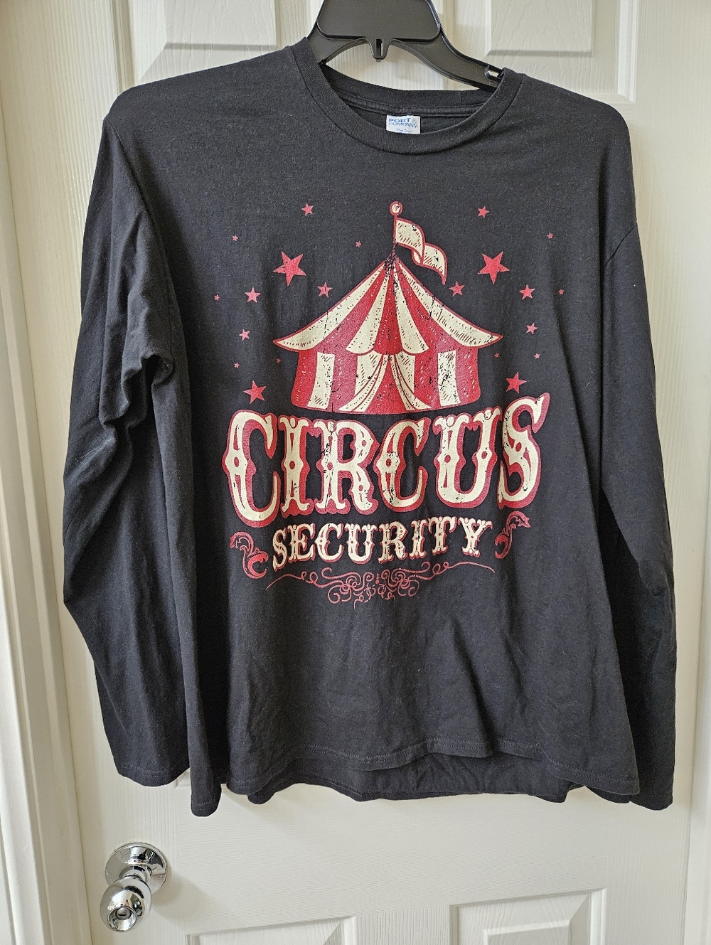 Circus Security Port Co Graphic Long Sleeve Tee - Black with Red & Cream XL